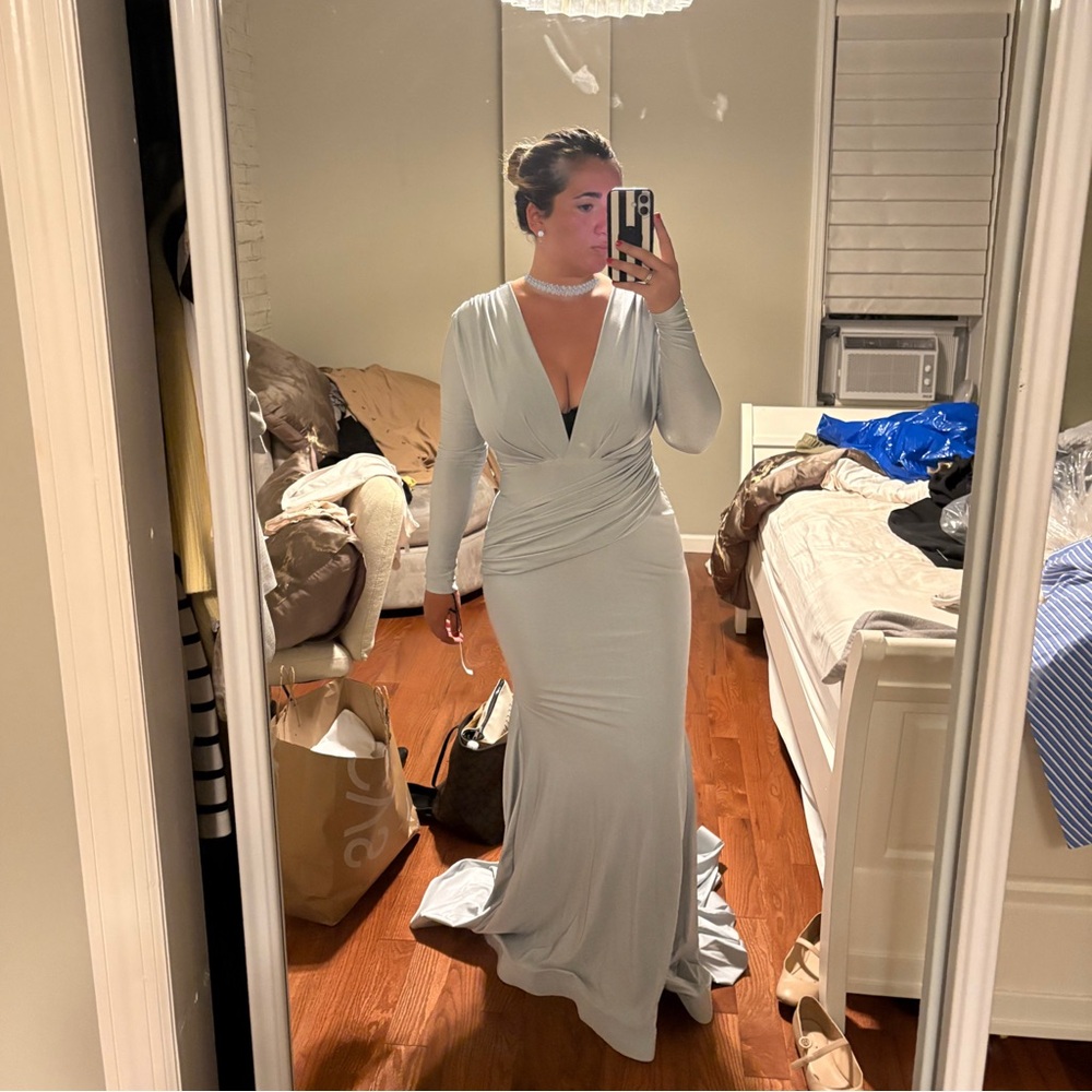 Elegant Long Sleeve Silver/Blue Dress